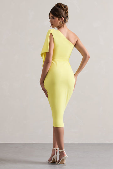Carlana Lemon Asymmetric Midi Dress With Ruffled Drape